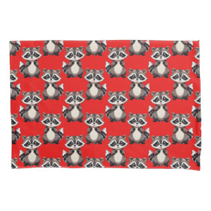 Racoon Pattern Design Red Pillowcase