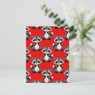 Racoon Pattern Design Red Postcard