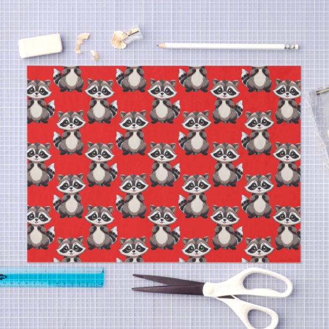 Racoon Pattern Design Red  Tissue Paper (Craft)