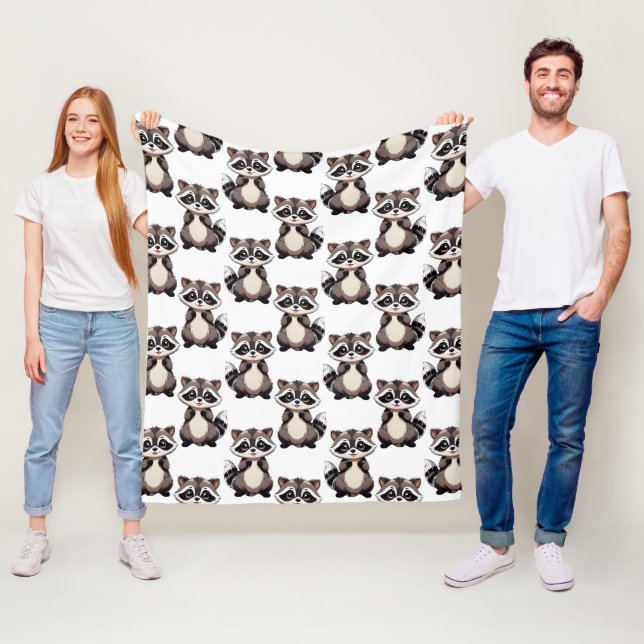 Racoon Pattern Design White  Fleece Blanket (In Situ)