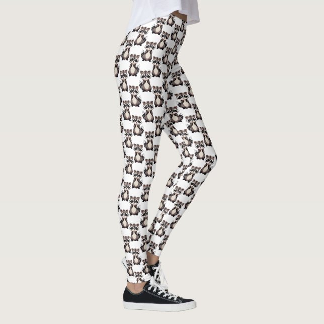 Racoon Pattern Design White  Leggings (Right)
