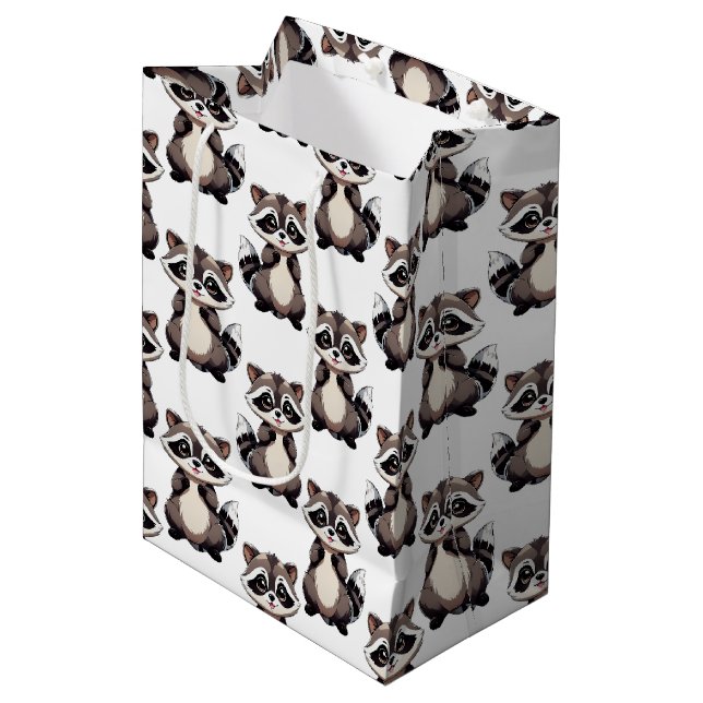 Racoon Pattern Design White  Medium Gift Bag (Front Angled)