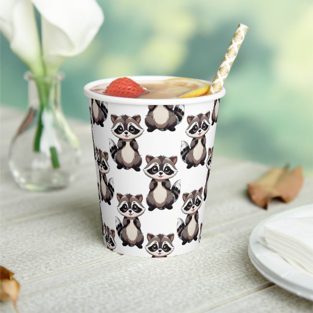Racoon Pattern Design White  Paper Cups (Insitu)