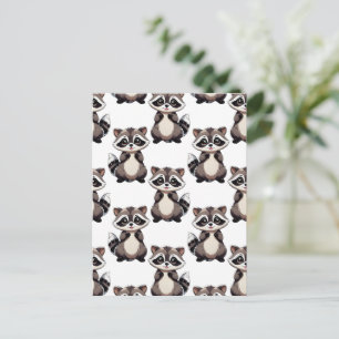 Racoon Pattern Design White Postcard