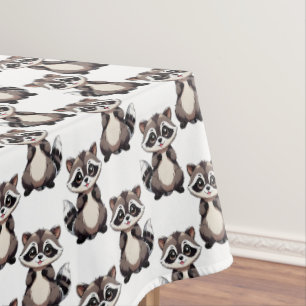 Racoon Pattern Design White Tablecloth