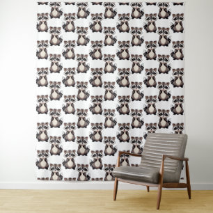 Racoon Pattern Design White  Tapestry