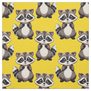 Racoon Pattern Design Yellow  Fabric