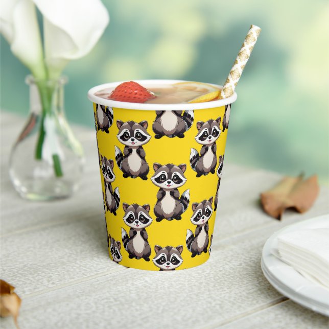 Racoon Pattern Design Yellow  Paper Cups (Insitu)