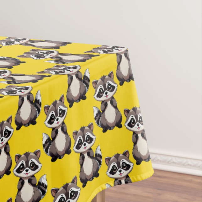 Racoon Pattern Design Yellow  Tablecloth (In Situ)