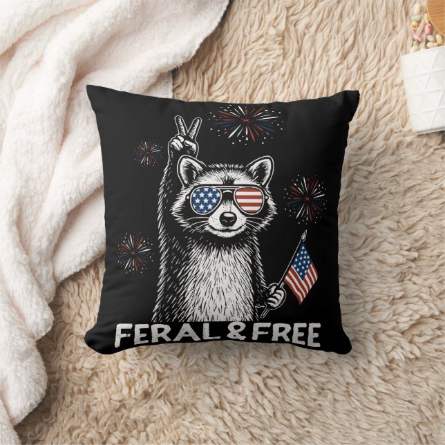 Racoon Peace Out America 4th of July Cushion (Blanket)