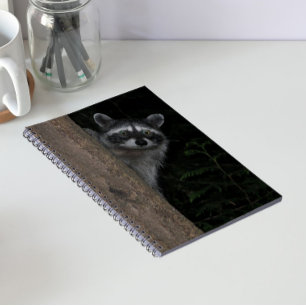Racoon Peeking from Behind Tree Nature Photo Notebook