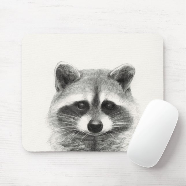Racoon Pencil Drawing Mouse Pad (With Mouse)
