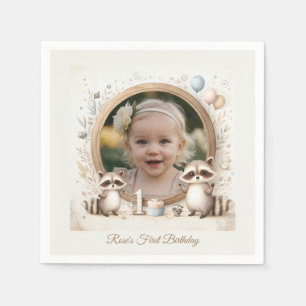 Racoon Photo Frame for Kids' Birthday Parties Napkin