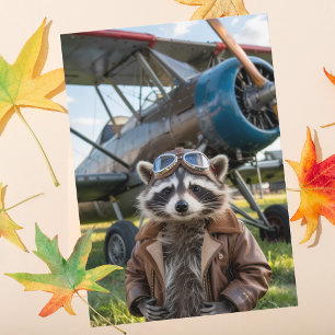 Racoon Pilot Aeroplane Funny Photo Birthday Card