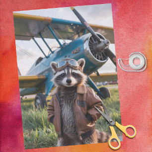Racoon Pilot Aeroplane Funny Wildlife Animal Tissue Paper