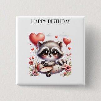 Racoon Pilot Birthday 15 Cm Square Badge