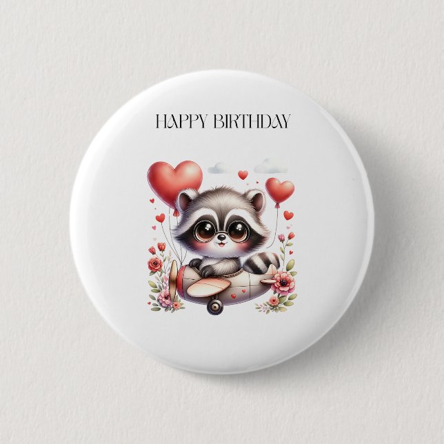 Racoon Pilot Birthday 6 Cm Round Badge (Front)