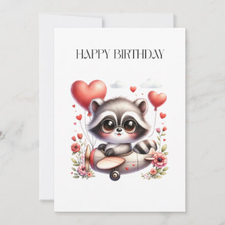 Racoon Pilot Birthday Card