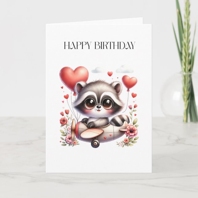 Racoon Pilot Birthday Card (Front)