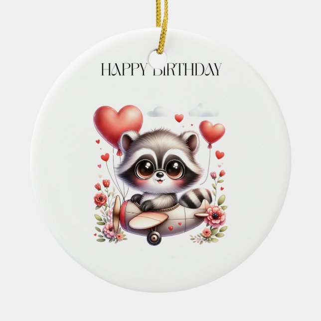 Racoon Pilot Birthday Ceramic Ornament (Front)