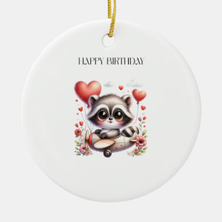Racoon Pilot Birthday Ceramic Ornament