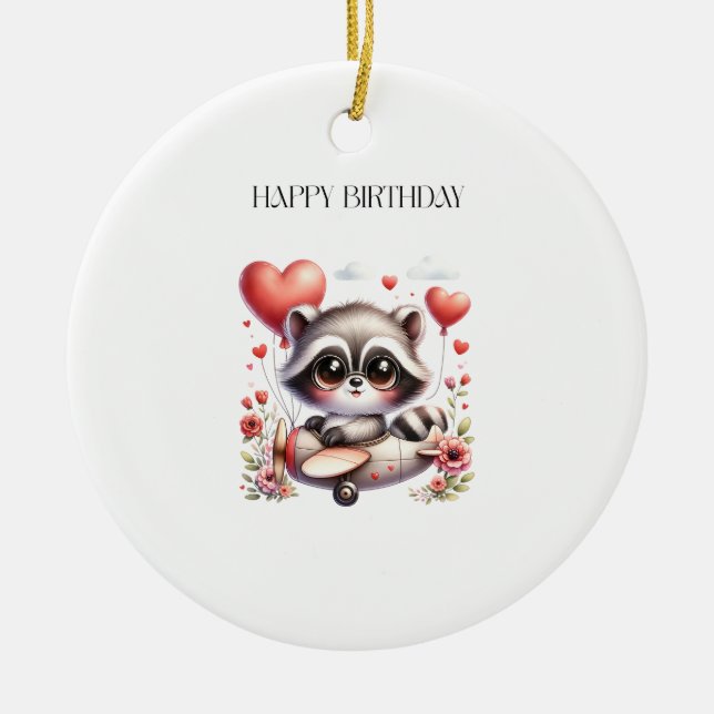 Racoon Pilot Birthday Ceramic Ornament (Front)