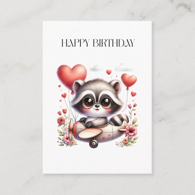 Racoon Pilot Birthday Enclosure Card (Front)