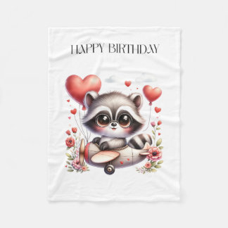 Racoon Pilot Birthday Fleece Blanket