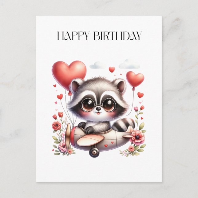 Racoon Pilot Birthday Invitation Postcard (Front)