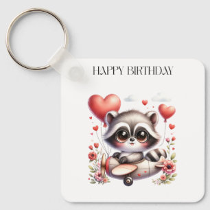 Racoon Pilot Birthday Key Ring