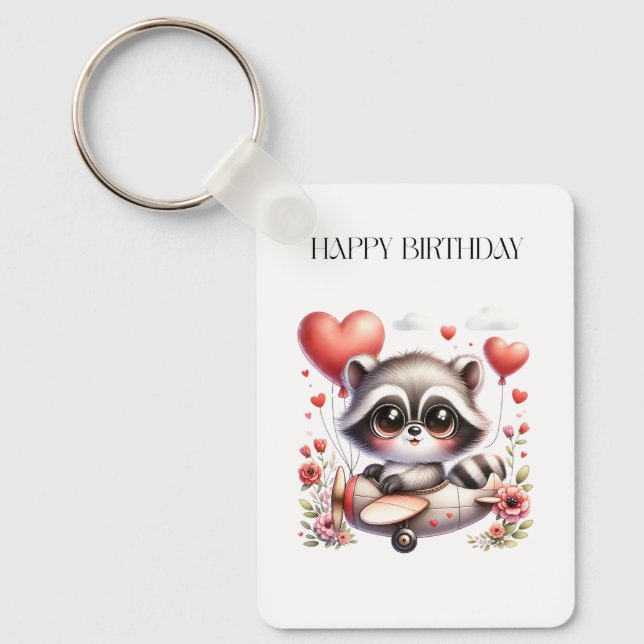 Racoon Pilot Birthday Key Ring (Front)