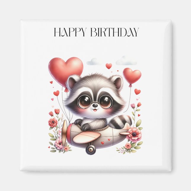 Racoon Pilot Birthday Magnet (Front)