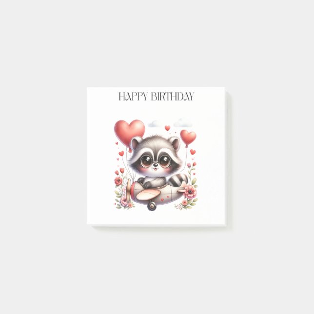Racoon Pilot Birthday Post-it Notes (Front)