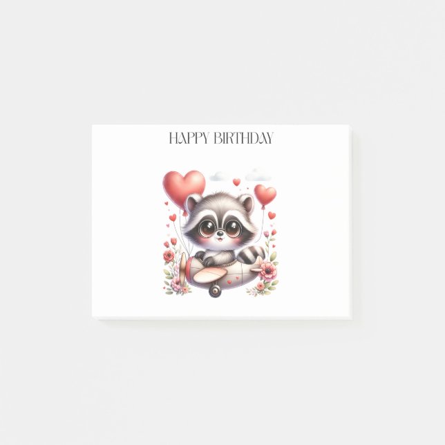 Racoon Pilot Birthday Post-it Notes (Front)
