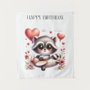 Racoon Pilot Birthday Tapestry