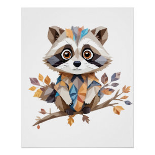Racoon Playful Adorable Fun Animal Colourful Happy Poster