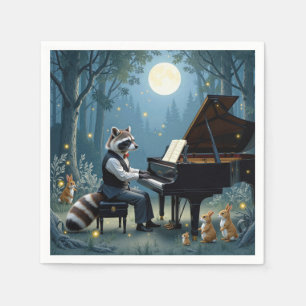 Racoon Playing a Grand Piano In the Forest Napkin