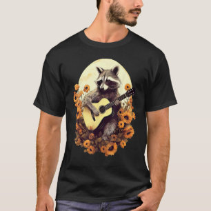 Racoon Playing Guitar Floral Cottagecore Men Wome T-Shirt