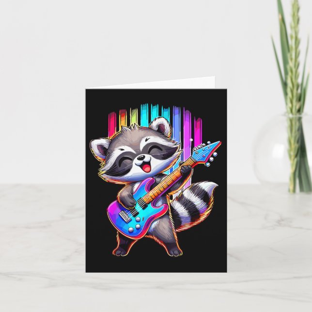 Racoon Playing Guitar Rock And Roll  Card (Front)