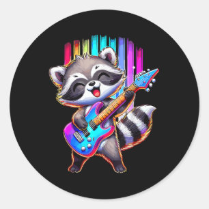 Racoon Playing Guitar Rock And Roll Classic Round Sticker