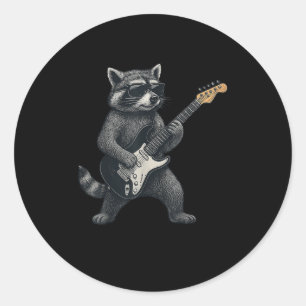 Racoon Playing Guitar Rock And Roll Gift Men Wome Classic Round Sticker