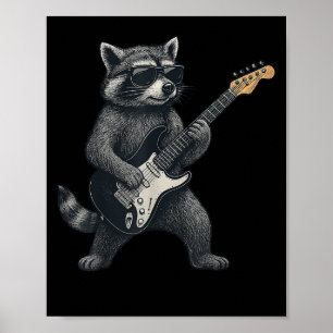 Racoon Playing Guitar Rock And Roll Gift Men Wome Poster