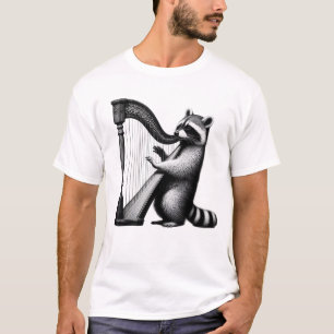 Racoon Playing Harp Harpist Harp Player T-Shirt