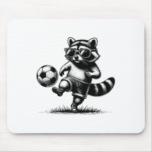 Racoon Playing Soccer Funny Sports Trendy Vintage Mouse Pad