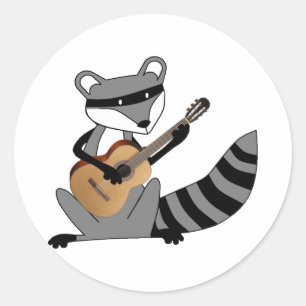 Racoon Playing the Guitar Classic Round Sticker
