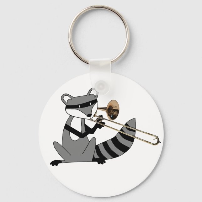 Racoon Playing the Trombone Key Ring (Front)