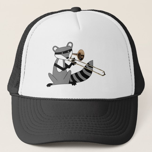 Racoon Playing the Trombone Trucker Hat (Front)