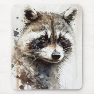 Racoon Portrait Animal Painting Wildlife Outdoors Mouse Pad