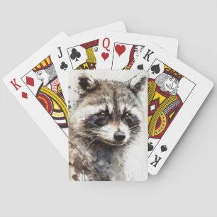Racoon Portrait Animal Painting Wildlife Outdoors Playing Cards