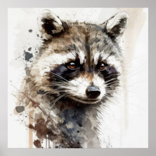Racoon Portrait Animal Painting Wildlife Outdoors Poster
